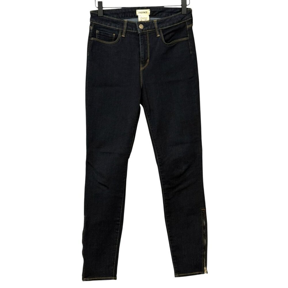 L'Agence Women's Andrea High Rise 26" Jeans in Midnight Dark Ankle Zip Size 27 - Picture 2 of 12